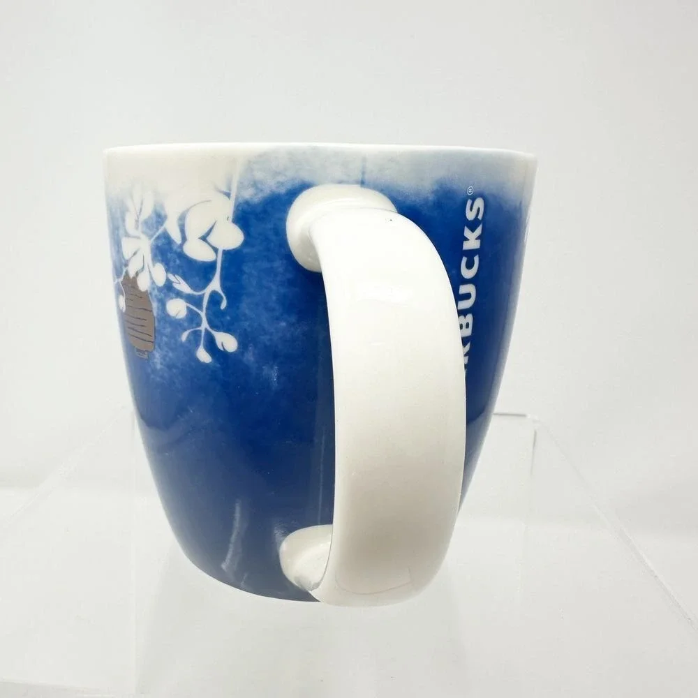 VERY RARE Starbucks Japanese Mug with Lanterns and Floral Motif Blue Yellow Gold